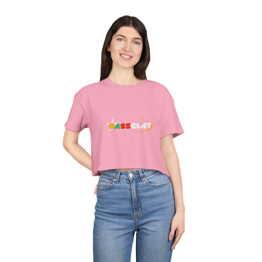 Copy of Women's Crop Tee — Colorful 'Pass Clat' Retro Logo Graphic Top