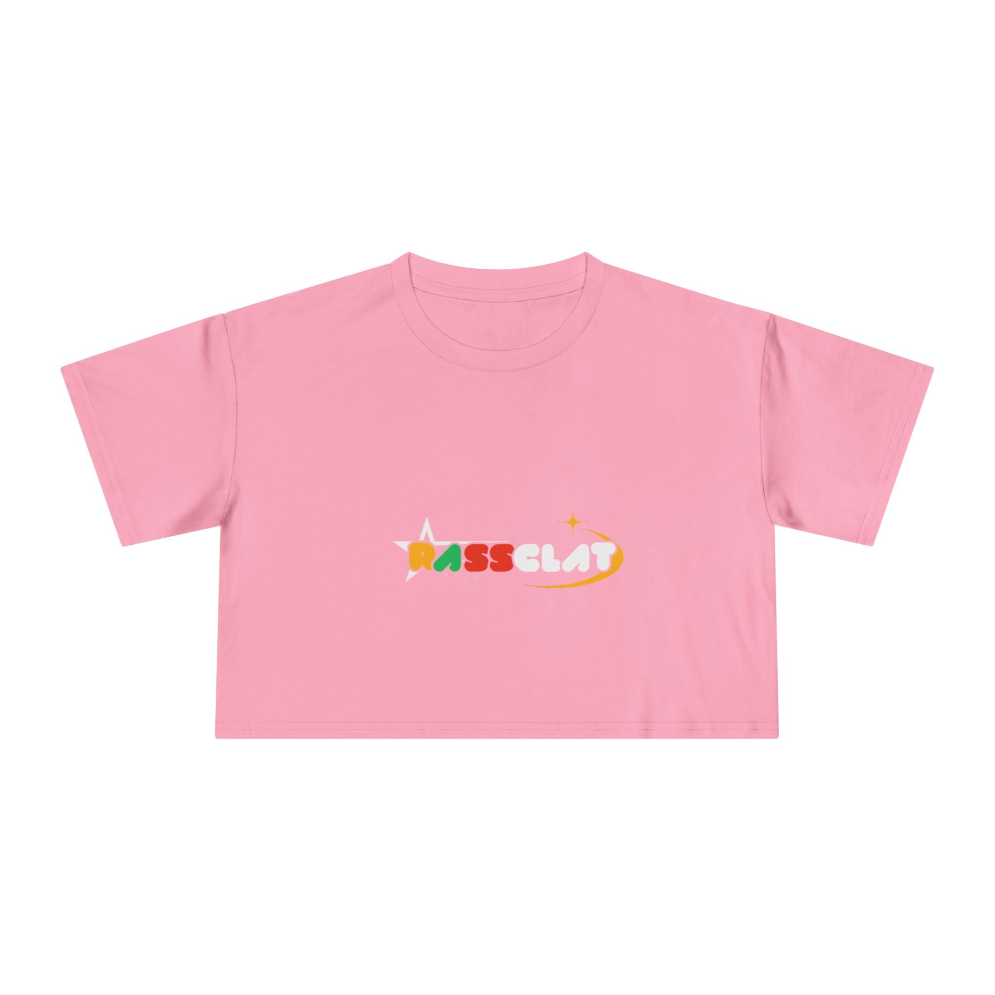 Copy of Women's Crop Tee — Colorful 'Pass Clat' Retro Logo Graphic Top