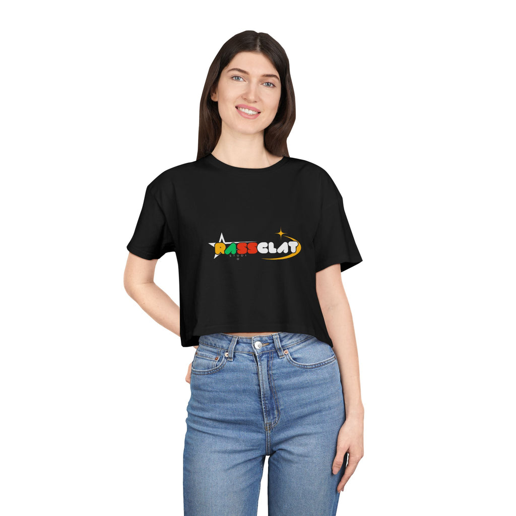 Copy of Women's Crop Tee — Colorful 'Pass Clat' Retro Logo Graphic Top