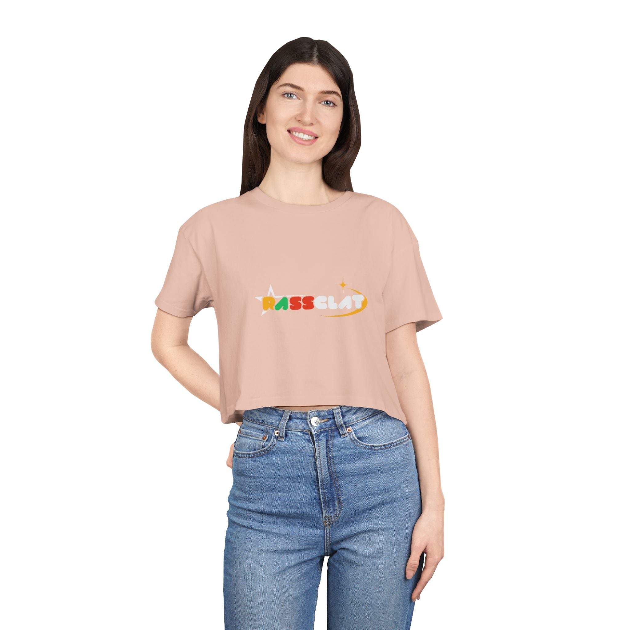 Copy of Women's Crop Tee — Colorful 'Pass Clat' Retro Logo Graphic Top