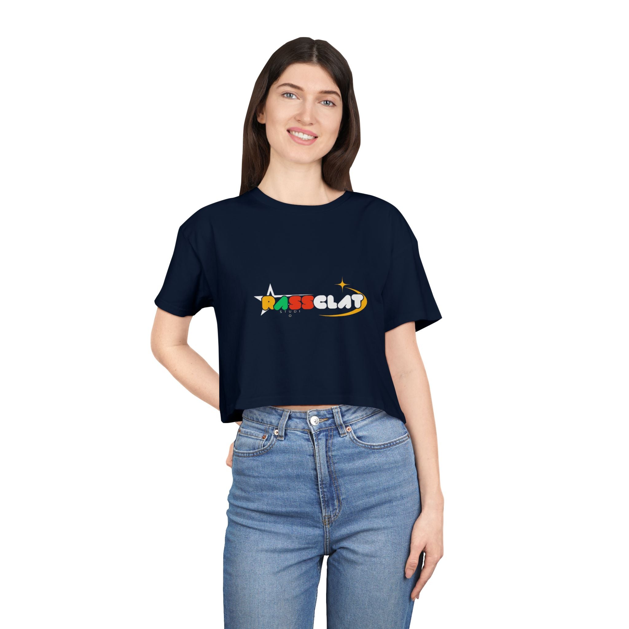 Copy of Women's Crop Tee — Colorful 'Pass Clat' Retro Logo Graphic Top